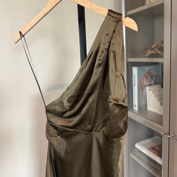 Reformation Dasha Silk Midi Dress NEW Morel Brown Asymmetrical Neck Cut Out 6 - Picture 4 of 7